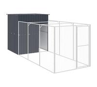 vidaXL Caseta de Perros con Corral, Jaula para Perros con Tejado, Casa para Mascotas, Perrera para Jardín Exterior, Acero Galvanizado Gris Antracita