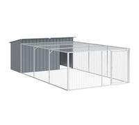 vidaXL Caseta para perros con corral Acero galvanizado Gris 197x396x110 cm
