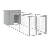 vidaXL Caseta para Perros con Corral, Jaula para Perros, Casa de Mascotas, Perrera Exterior Corral de Malla, Acero Galvanizado Gris Claro
