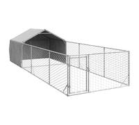 vidaXL Caseta para perros de exterior con recinto, 6 x 2 x 1,5 m, de acero galvanizado, jaula para perros al aire libre, jaula para perros de grandes dimensiones, perrera cubierta
