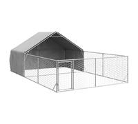 vidaXL Caseta para perros de exterior con recinto, 6 x 3 x 1,9 m, de acero galvanizado, jaula para perros al aire libre, jaula para perros de grandes dimensiones, perrera cubierta