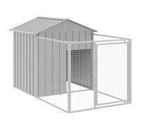 vidaXL Caseta para Perros, Perrera con Tejado Puerta, Casa para Animales, Jaula para Jardín Patio, Acero Galvanizado Gris Claro 117x201x123 cm