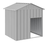 vidaXL Caseta para Perros, Perrera con Tejado Puerta, Casa para Animales, Jaula para Jardín Patio, Acero Galvanizado Gris Claro 117x103x123 cm