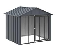 vidaXL Caseta para Perros, Perrera con Tejado Puerta, Casa para Animales, Jaula para Jardín Patio, Acero Galvanizado Negro 117x103x102 cm