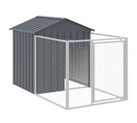 vidaXL Caseta para Perros, Perrera con Tejado Puerta, Casa para Animales, Jaula para Jardín Patio, Acero Galvanizado Gris 117x201x123 cm