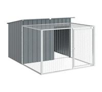 vidaXL Caseta Perros con Corral Acero galvanizado Gris 153x194x110 cm, caseta para Perros, Jaula para Perros, Corral para Perros, casetas para Perros