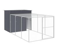 vidaXL Caseta Perros con Corral, Casa Jaula para Mascotas con Tejado, Perrera para Cachorros, Refugio para Animales, Acero Galvanizado Gris