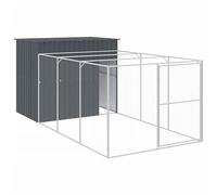 vidaXL Caseta Perros con Corral, Casa Jaula para Mascotas con Tejado, Perrera para Cachorros, Refugio para Animales, Acero Galvanizado Gris