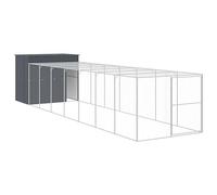 vidaXL Caseta Perros con Corral, Casa Jaula para Mascotas con Tejado, Perrera para Cachorros, Refugio para Animales, Acero Galvanizado Gris