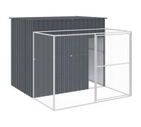 vidaXL Caseta Perros con Corral, Casa Jaula para Mascotas con Tejado, Perrera para Cachorros, Refugio para Animales, Acero Galvanizado Gris
