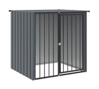 vidaXL Caseta para Perros, Perrera con Tejado Puerta, Casa para Animales, Jaula para Jardín Patio, Acero Galvanizado Negro 110x103x109 cm