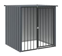 vidaXL Caseta para Perros, Perrera con Tejado Puerta, Casa para Animales, Jaula para Jardín Patio, Acero Galvanizado Negro 110x103x109 cm