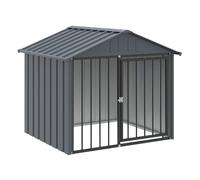 vidaXL Caseta para Perros, Perrera con Tejado Puerta, Casa para Animales, Jaula para Jardín Patio, Acero Galvanizado Negro 117x103x102 cm