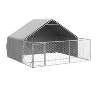 vidaXL Caseta Perros Exterior con Corral 3x3x1,9 m Acero galvanizado, Jaula para Perros al Aire Libre, Jaula Grande para Perros, Perrera Cubierta para Perros