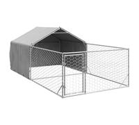 vidaXL Caseta Perros Exterior con Corral 5x2x1,5 m Acero galvanizado, Jaula para Perros al Aire Libre, Jaula Grande para Perros, Perrera Cubierta para Perros