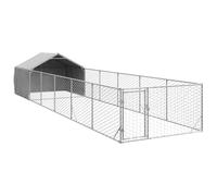 vidaXL Caseta Perros Exterior con Corral 8x2x1,5 m Acero galvanizado, Jaula para Perros al Aire Libre, Jaula Grande para Perros, Perrera Cubierta para Perros