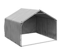 vidaXL Caseta Perros Exterior con Cubierta 2x2x1,5 m Acero galvanizado, Jaula para Perros al Aire Libre, Jaula para Perros Grande, Perrera Cubierta para Perros