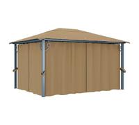 vidaXL Cenador con Cortina Tienda Toldo Pabellón Porche Carpa Fiesta Boda Marquesina Accesorio Jardín Patio Pérgola Gris Taupe Aluminio 400x300 cm
