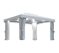 vidaXL Cenador con Cortina y Tira de Luces Lateral Pérgola Jardín Patio Toldo Sombrilla Parasol Tienda Carpa Marquesina Aluminio Crema 4x3 m