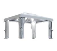 vidaXL Cenador con Cortina y Tira de Luces Lateral Pérgola Jardín Patio Toldo Sombrilla Parasol Tienda Carpa Marquesina Aluminio Crema 4x3 m
