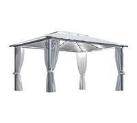 vidaXL Cenador con Cortina y Tira de Luces Lateral Pérgola Jardín Patio Toldo Sombrilla Parasol Tienda Carpa Marquesina Aluminio Crema 400x300 cm