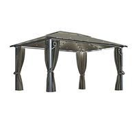 vidaXL Cenador con Cortina y Tira de Luces Lateral Pérgola Jardín Patio Toldo Sombrilla Parasol Tienda Carpa Marquesina Aluminio Taupé 400x300 cm