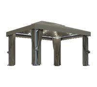 vidaXL Cenador con Cortina y Tira de Luces Lateral Pérgola Jardín Patio Toldo Sombrilla Parasol Tienda Carpa Marquesina Aluminio Taupé 4x3 m