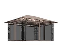 vidaXL Cenador con Mosquitera y Tira de Luces Lateral Pérgola Jardín Patio Toldo Sombrilla Parasol Tienda Carpa Marquesina Taupé 4x3x2,73m 180 g/m²
