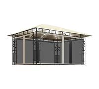 vidaXL Cenador con Mosquitera y Tira de Luces Lateral Pérgola Jardín Patio Toldo Sombrilla Parasol Tienda Carpa Marquesina Crema 4x3x2,73m 180 g/m²