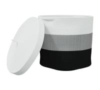 vidaXL Cesta de Almacenaje con Tapa, Cesto Plegable con Asas, Cesto de Ropa Sucia, Cesta para Toallas Mantas Juguetes, Algodón Blanco y Negro