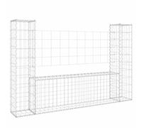 vidaXL Cesta de Gaviones Forma de U 2 Postes Patio Jardín Exterior Jardinera Planta Valla Cama Vegetal Decoración Estable de Hierro 140x20x100 cm