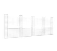 vidaXL Cesta de Gaviones Forma de U 5 Postes Pared Muro Cerca de Alambre Valla Jardín Patio Terraza Balcón Decoración de Hierro 500x20x200 cm