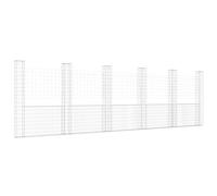vidaXL Cesta de Gaviones Forma de U 6 Postes Pared Muro Cerca de Alambre Valla Jardín Patio Terraza Balcón Decoración de Hierro 620x20x200 cm