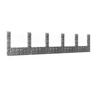 vidaXL Cesta de Gaviones Forma de U 6 Postes Patio Jardín Exterior Jardinera Planta Valla Cama Vegetal Decoración Estable de Hierro 620x20x150 cm