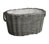 vidaXL Cesta de Leña con Asas de Transporte, Cesto para Troncos de Madera, Cesta para Colada Verduras, Recipiente de Almacenaje, Sauce Natural Gris