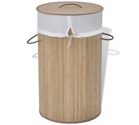 vidaXL Cesto para la Colada Modelo Cilíndrico de Material Bambú de Color Natural