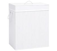 vidaXL Cesto de Ropa Sucia, Cesta Rectangular con 2 Secciones, Cesto Portátil para Colada, Cesta Plegable para Salón Baño, Bambú Blanco 100 l