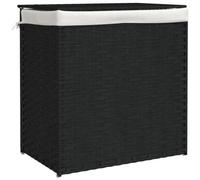 vidaXL Cesto de Ropa Sucia con 2 Secciones, Cesto con Bolsa Extraíble, Cesta Plegable para Colada, Cesto para Baño, Ratán Sintético Negro