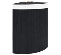 vidaXL Cesto de Ropa Sucia de Esquina, Cesta Rectangular con Asa, Cesto Portátil para Colada, Cesta Plegable para Salón Baño, Bambú Negro 60 L