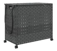 vidaXL Cesto para Ropa Sucia con Ruedas, Cesto con Bolsa Interior Extraíble, Cesta Plegable para Colada, Cesto de Ropa para Baño, Ratán Sintético Gris