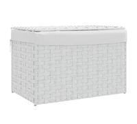 vidaXL Cesto Ropa Sucia con Tapa, Cesta con Asa Bolsa Interior Extraíble, Cesto para Colada, Cesta Plegable, Ratán Sintético Blanco