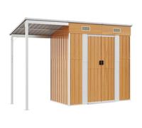 vidaXL Cobertizo con Tejado Largo, Caseta con Almacenaje, Cobertizo de Herramientas Leña, Caseta de Muebles Equipos, Acero Marrón Claro