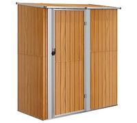 vidaXL Cobertizo de Jardín, Caseta con Cerradura, Casita de Almacenaje, Cobertizo Exterior para Herramientas, Acero Galvanizado Aspecto de Madera