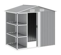 vidaXL Cobertizo de Jardín con Estantería Caseta Cabaña Almacenamiento Troncos de Jardín Terraza Exterior al Aire Libre Hierro Gris