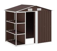vidaXL Cobertizo de Jardín con Estantería Caseta Cabaña Almacenamiento Troncos de Jardín Terraza Exterior al Aire Libre Hierro Marrón