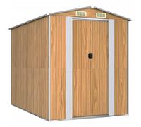 vidaXL Cobertizo Jardín Caseta Casita Almacenamiento Herramienta Puerta Patio Ventilación Techo Exterior Acero Galvanizado Marrón Claro