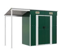 vidaXL Cobertizo jardín tejado Alargado Acero Verde 277x110,5x181 cm