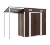 vidaXL Cobertizo Jardín Tejado Alargado, Caseta con Almacenaje, Cobertizo de Herramientas Leña, Caseta de Muebles Equipos, Acero Marrón