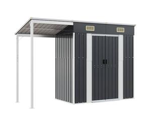 vidaXL Cobertizo Jardín Tejado Largo, Caseta con Almacenaje, Cobertizo de Herramientas Leña, Caseta de Muebles Equipos, Acero Antracita