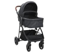 vidaXL Cochecito de Bebé 2 en 1 Carrito Sillita Silla de Paseo Corredor Infantil Canasta Niños Reposapiés Ajustable Dosel Acero Gris Antracita y Negro